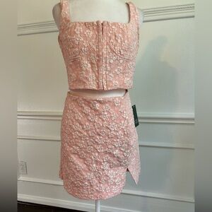 Wild Fable Pink Floral Embroidered Two-Piece Set, Size Top L, Bottom 16, NWT